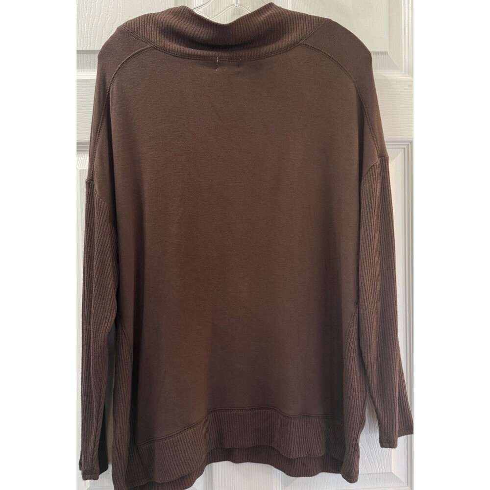BKE Buckle Oversized Ribbed Mock Neck Pullover Sweater Sz Medium Chocolate Brown - Picture 2 of 8